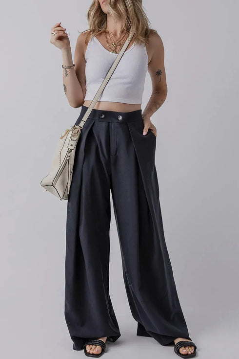 'Keturah' Pleated Wide Leg Pants - Celes Fashion